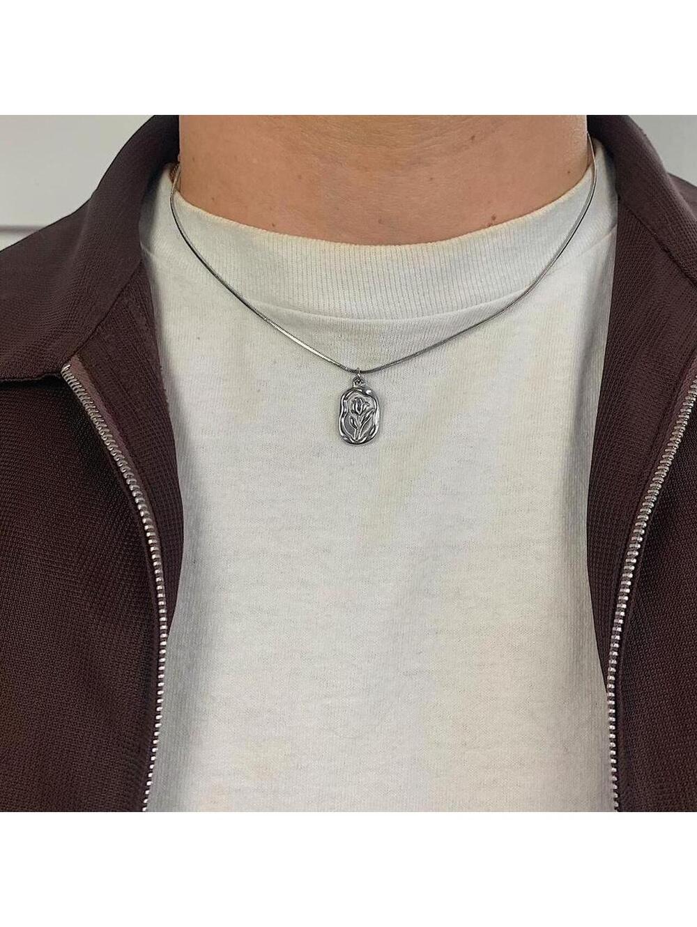 Vintage y2k style Rose Pendant Stainless steel Silver necklace. Fits 16-18
